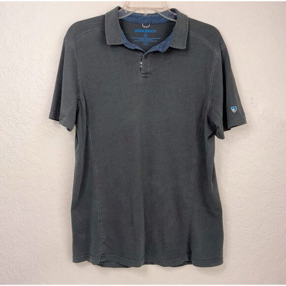 Kuhl Brazen Polo Shirt Men’s Medium Organic Cotton Tencel Dark Washed Gray Logo - Picture 1 of 8